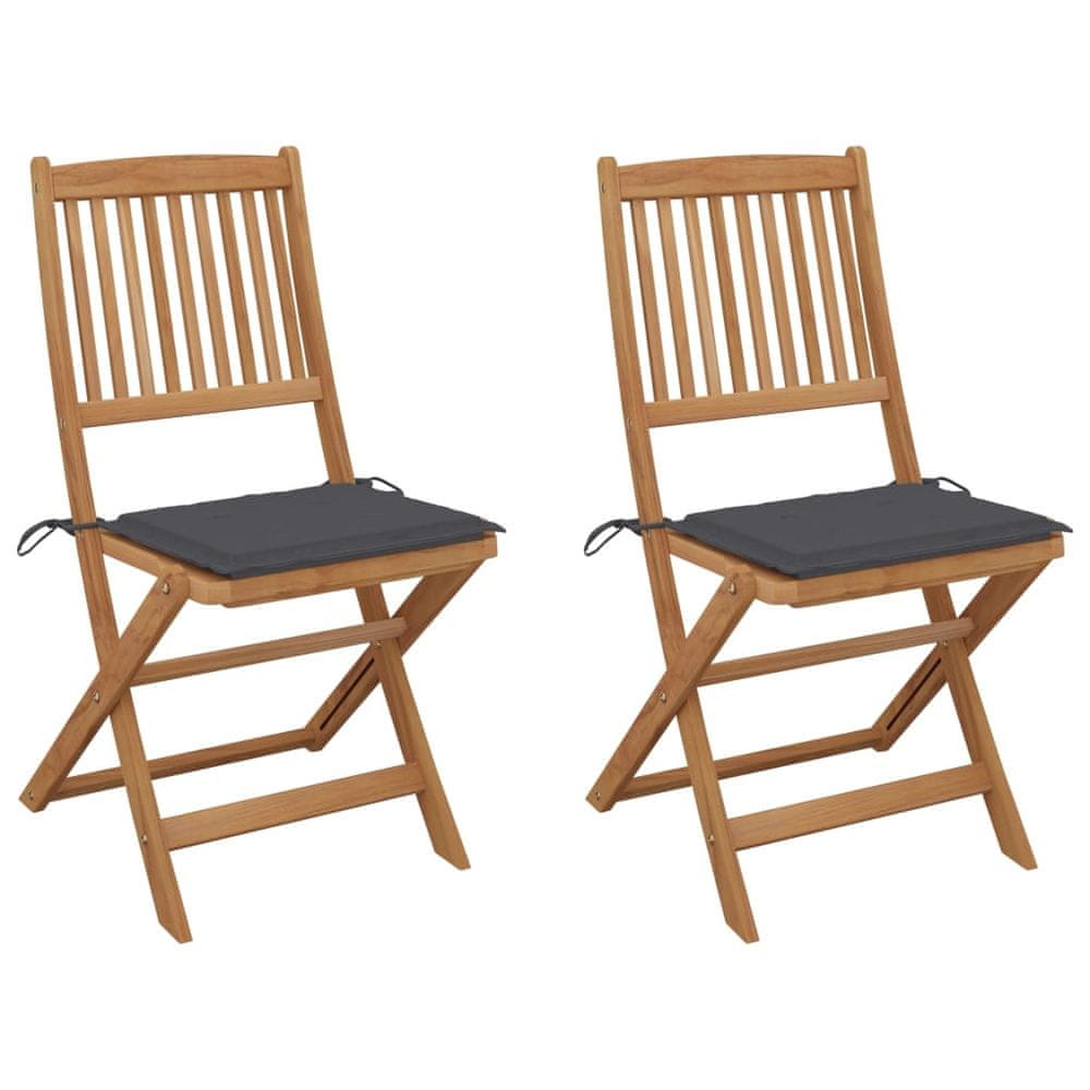 Vidaxl Skladacie záhradné stoličky s podložkami 2 ks akáciový masív